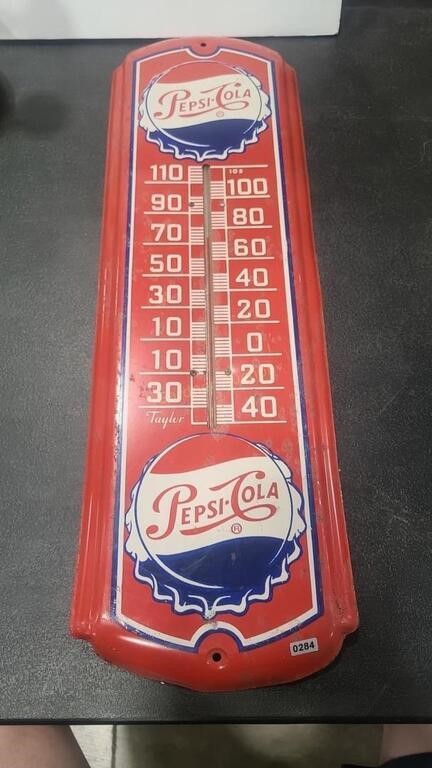 METAL PEPSI WALL THERMOMETER BY TAYLOR 9" X 27"