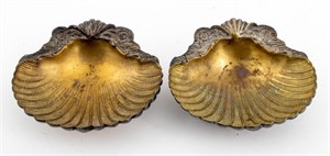 Silvered Bronze Shell Form Trinket Dishes, Pair