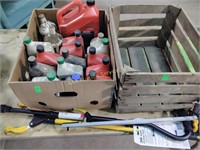 Steel grip pick up tool, crate, motor oil, cane,