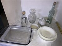 Misc glassware, Anchor hawking pan, corelle