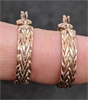 14 Kt Rose Gold Braided Design Hoop Earrings