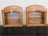 2 WALL HANGING DISPLAY CASES WITH 2 GLASS SHELVES