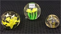 Lot of 3 Mostly Yellow Floral Design Glass