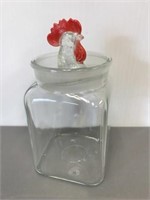 Glass canister jar with rooster lid