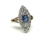 Antique 14K Gold Diamond & Sapphire Navette Ring