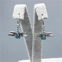 Silver Plated Dragonfly Moonstone Dangle Earrings