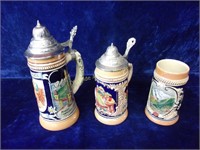 Group of 3 Lidded and Open Steins