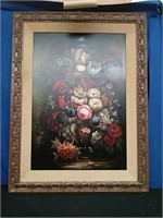 Framed Floral Oil Painting by Pierre w/ Light