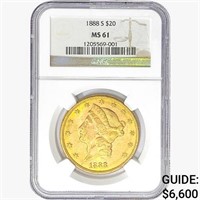 1888-S $20 Gold Double Eagle NGC MS61