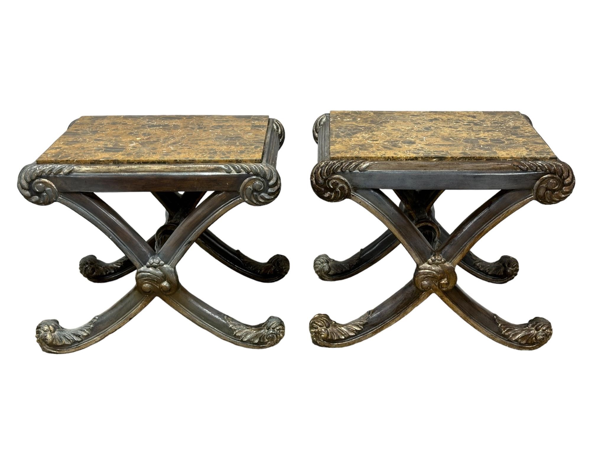 Pair of French Style Faux Marble Top Tables