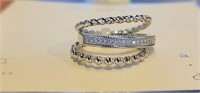 Silver Cubic Zirconia 3 Band Ring Set, Size 7