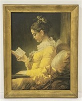 (Z) Framed Artwork Of A Woman Reading. Appr 15in