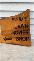 "Stewart Lawn Mower Shop" wooden Sign