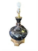 Vintage hand painted glass & brass table lamp