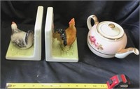 Tea Pot And Chicken Book Ends