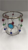 Small Glass Candle Holder w/Beaded Design