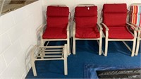 3 Red Cushion Chairs with footrest