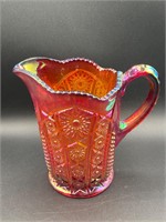 Carnival Glass Sunset Red Hobstar Pitcher