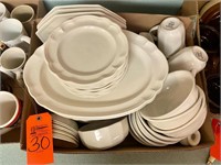 White Pfaltzgraff dishes, plates, bowls, cups