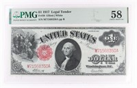 1917 LARGE US $1 LEGAL TENDER NOTE - PMG 58