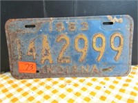 1963 IN License Plate