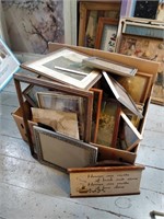 box of vintage artwork , pictures , etc largest