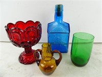 Lot of 4 Colored Depression Glass Items