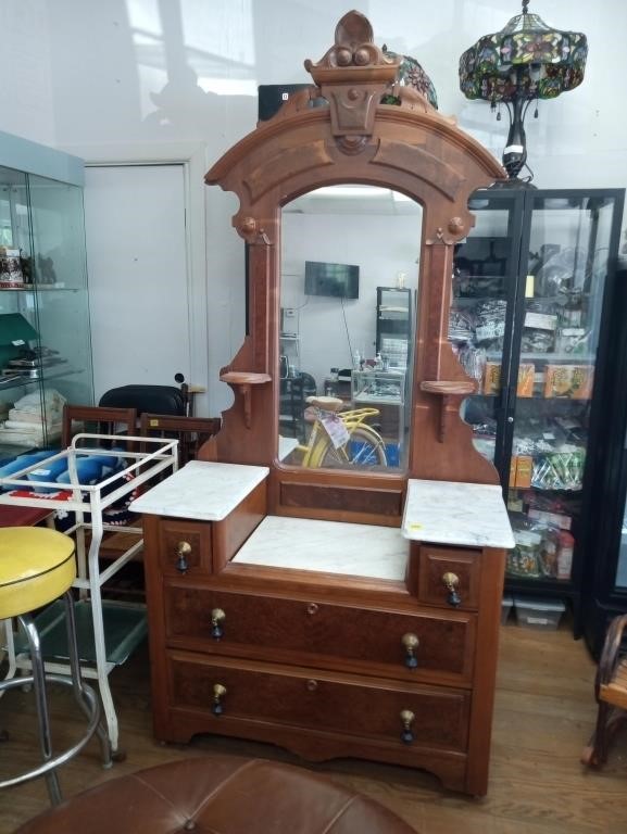 Victorian Walnut Marble top step down Dresser