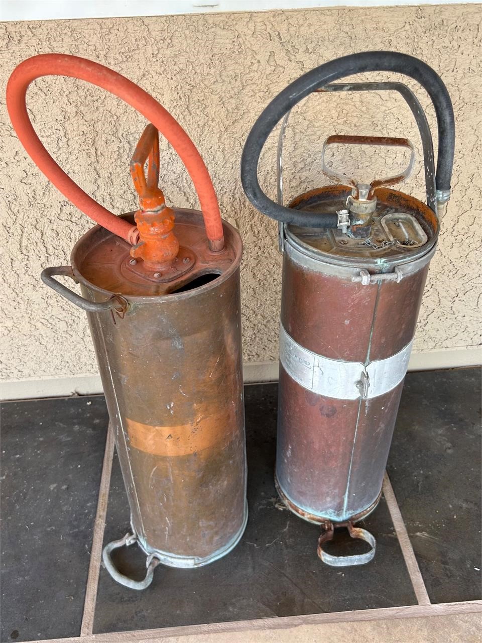 Pair of Vintage Fire Extinguishers, Copper
