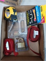 Stapler, Staples, padlock, tape measure