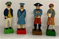 Four Wood Pirate or Sea Captain Figures