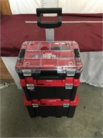 craftsman tool caddy, full of tools and hardware
