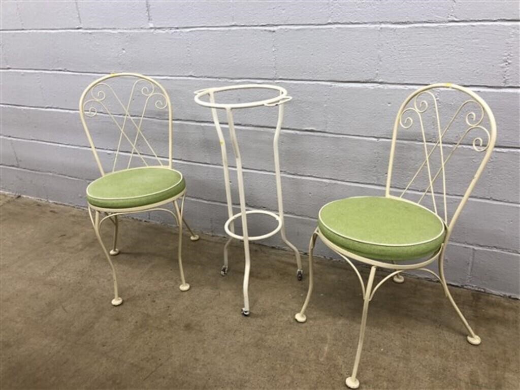 (2) Patio Chairs & Circular Rolling Stand