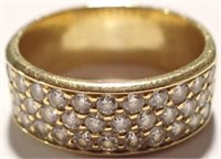 18K GOLD BAND SET WITH 3 ROWS OF DIAMONDS