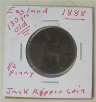 1888 Half Penny English Jack the Ripper Era Coin