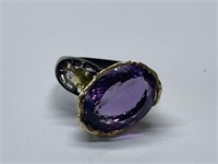 STERLING SILVER RING WITH AMETHYST AND GREEN