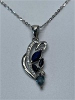 STERLING SILVER NECKLACE WITH SAPPHIRES AND CZ