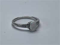 STERLING DILVER RING WITH LAB CREATED OPAL AND CZ