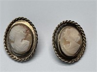 VINTAGE EARRINGS WITH CARVED CAMEO 1.6in T (NOT