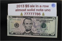 2013 $5 Unique Serial Number