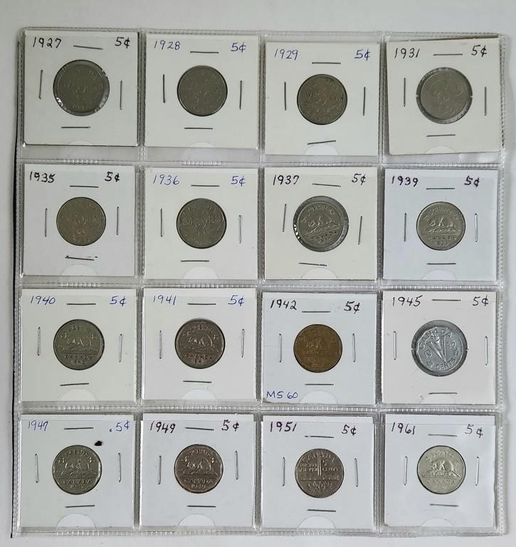 1927 to 1961 5 Cents Set