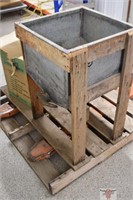 Galvanized Hopper on Wooden Stand 20" 20" x 31"