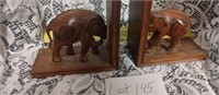 HAND CARVED WOOD ELEPHANT BOOKENDS