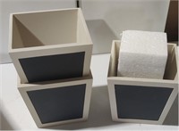 Qty.3 White and Black Wooden Pots