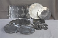 Aluminum, two double handled trays, 22.5 & 17.5",