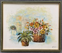 Mid Century Floral Oil on Canvas Signed