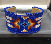 Navajo Beaded Cuff Bracelet Signed
