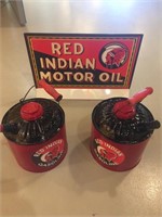 Red Indian Lot, Two 1-Gallon Cans and Sign