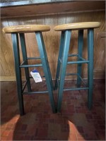 2 Wooden Bar Stools 29-1/2"H