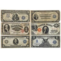 LOT OF (6) MIXED LARGE SIZE NOTES 1891-1918